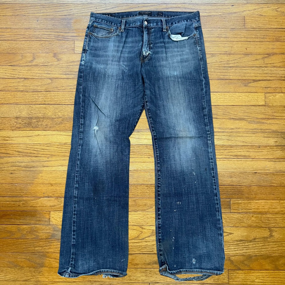 Lucky Brand 221 Original Straight Jeans Mens 36x32 Distressed Medium Wash Blue